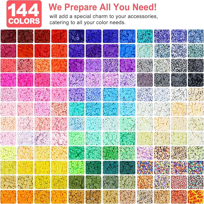Redtwo 23000Pcs Clay Beads Friendship Bracelet Making Kit, 7 Boxes 144 Colors - Image 2