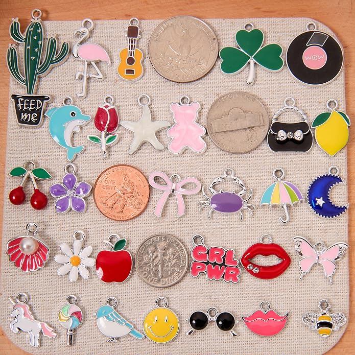 Silver-Tone Enamel Charms Set for DIY Jewelry Making - Image 2