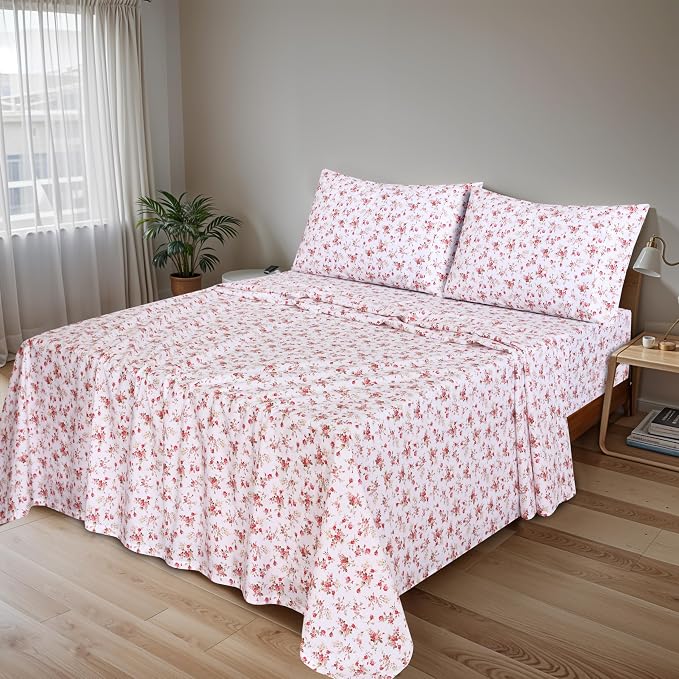 RUVANTI 100% Cotton Sheets King Size 4-Piece Set Percale Bedding, Cooling & - Image 2