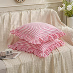 2 Pack Pink/White Plaid Ruffled Checkered Throw Pillow Cover 20 x20 inches - Image 4