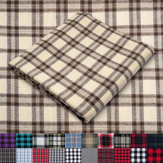 Pico Textiles 6 Yards Bolt Tan and Brown Tartan Plaid Flannel Fabric by PicoTextiles