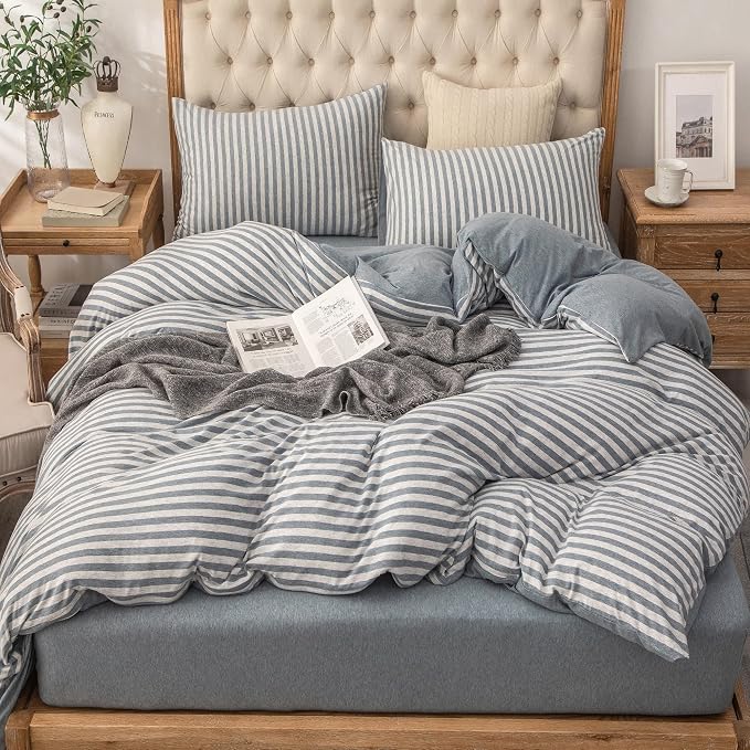 PURE ERA Jersey Knit Duvet Cover Set 100% T-Shirt Heather Cotton Super Soft - Image 4