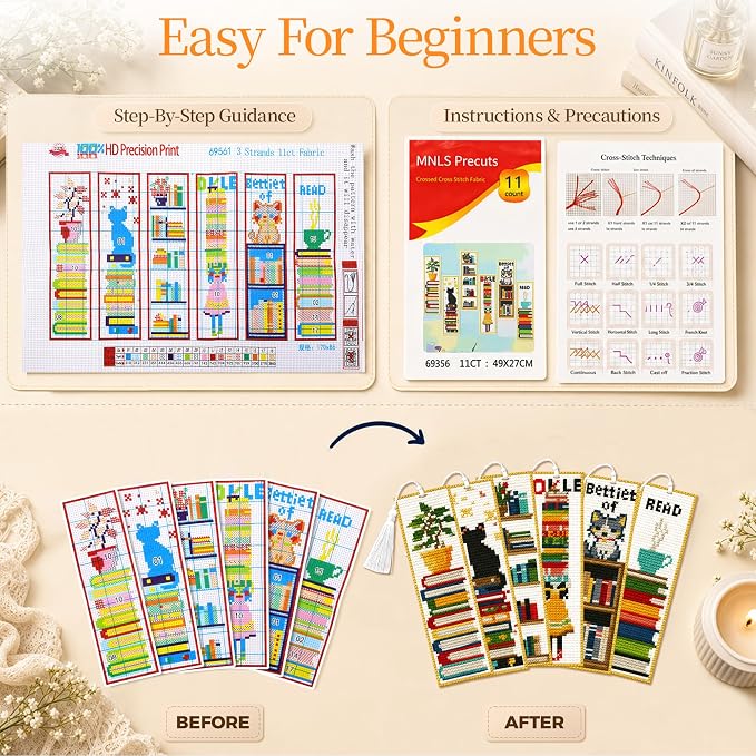 CYANFOUR 6 Pcs Cross Stitch Bookmark Kit - Image 4
