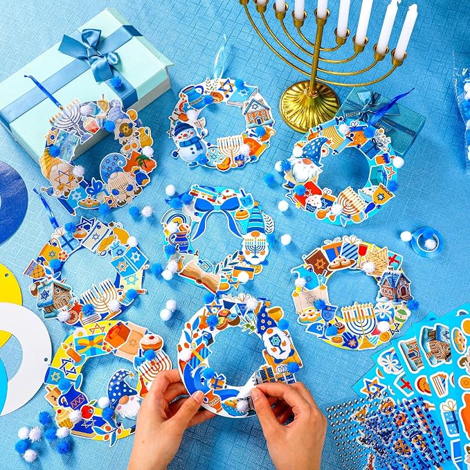 Hollowfly 48 Sets Hanukkah Wreath Craft Kits DIY Menorah Hanging Ornaments Make - Image 2