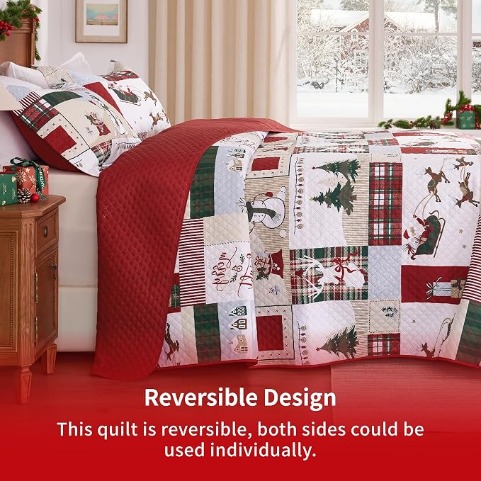 PPOLCA Christmas King Quilt Bedding Set, Snowman Printed Lightweight Reversible - Image 2