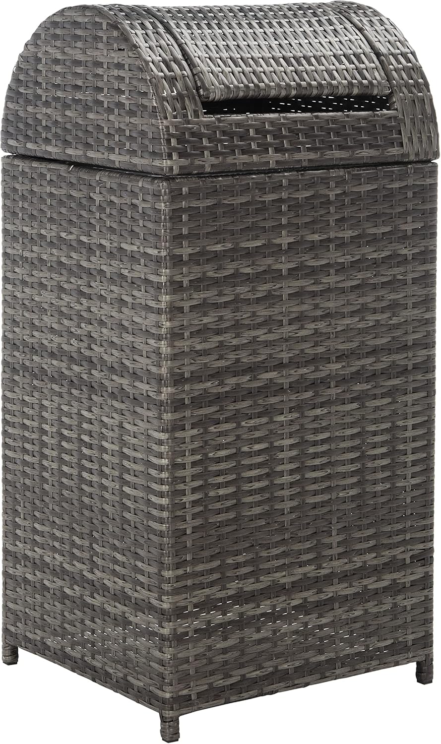 SAFAVIEH Outdoor Collection Mazeli Grey Brown Woven Swing Top Dome Lid Trash Bin (Fully Assembled) PAT7511C