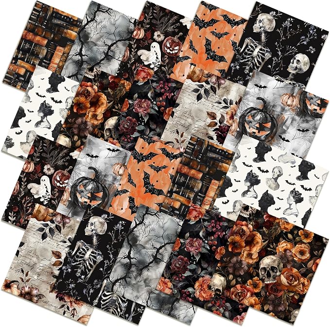 HunnmingRe 20 Pcs 10''x10'' Halloween Quilting Fabric Square Spooky Gothic by HunnmingRe