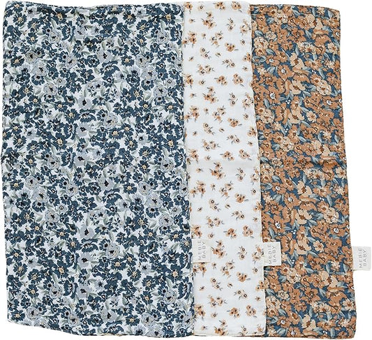 Mebie Baby Burp Cloths, Vintage Florals, Muslin Burp Cloth Set for Spit Up, Drool, and More, Boho Burp Cloths for Baby Boy and Girl, Baby Must Haves for Registry Lists and Gifts for Newborns