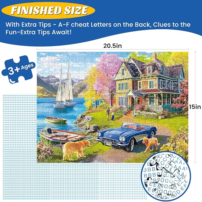 500 Pieces Puzzle for Adults, Lake Vacation Puzzle, House and Dogs Landscape - Image 4