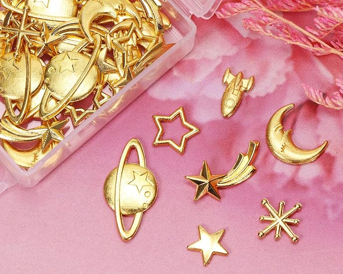 PENTA ANGEL Cosmos Themed Resin Fillers Charms Beads 42Pcs Gold Alloy Star Moon - Image 3