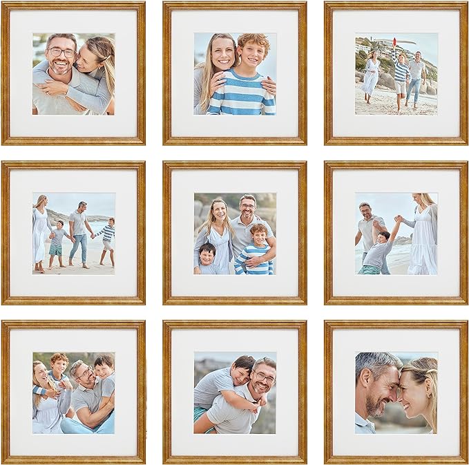 Sheffield Home 9 Piece Gallery Wall Frame Set, 12x12 Inch, Beaded Antique Bronze by SheffieldHome
