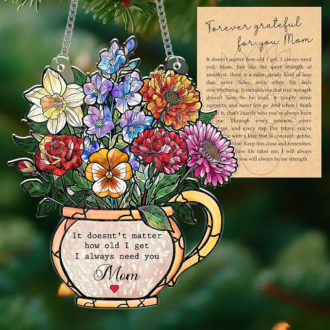 Mom Flower Acrylic Suncatcher Ornament, Wild Flower Remembrance Window Hangings - Image 7