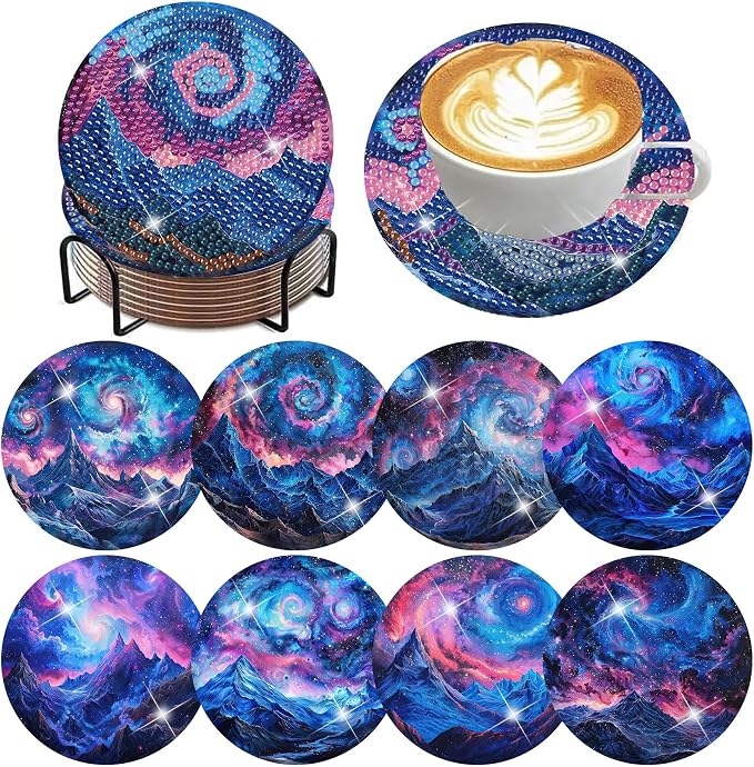 ijbnhd 8 PCS Aurora Diamond Art Coasters Diamond Painting Coasters | Diamond by ijbnhd