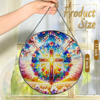 8 Inches Cross Stained Glass Suncatcher, Stained Glass Window Hanging, - Image 4
