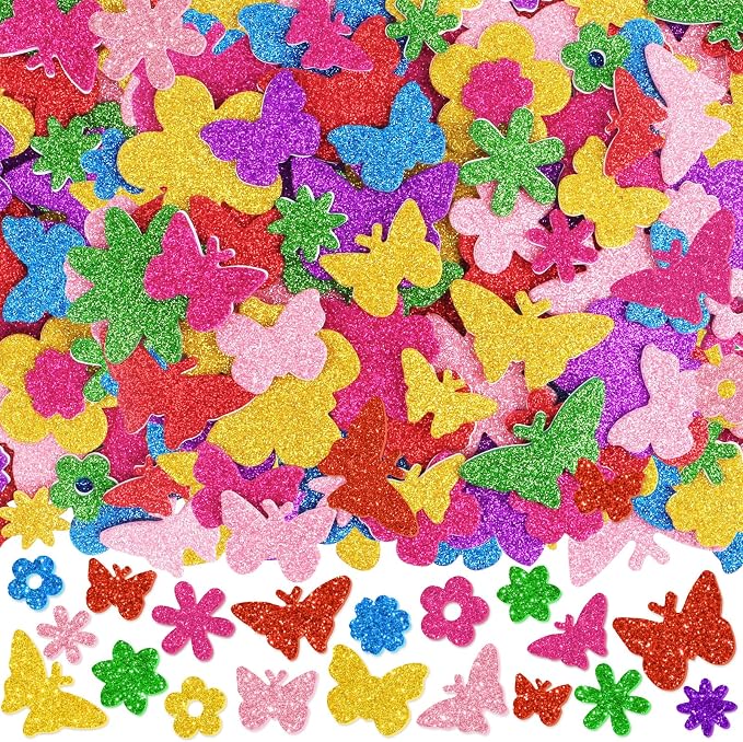 448 Pcs Glitter Foam Stickers, Butterfly & Flower Shapes Stickers, 7 Sheets by Unknown