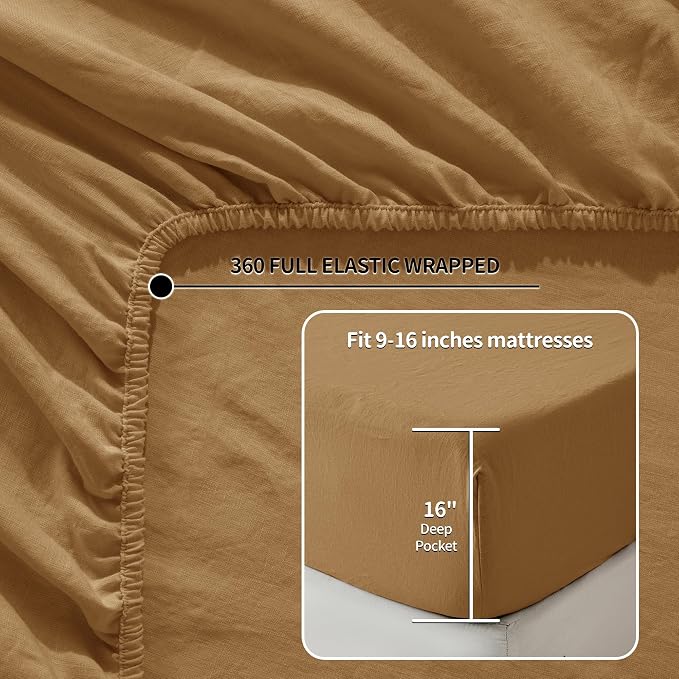 LBRO2M 100% Pure Linen Sheet Set Deep Pocket Up to 16" Bed Sheets Sets - Image 5