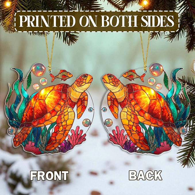2D Flat Faux Stained Glass Turtle Acrylic Christmas Ornament, Sea Turtle - Image 7