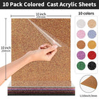 10 Pack Glitter Acrylic Sheets 10 x 10 inch 1/8" Thick 3mm | Cast Plexiglass - Image 7