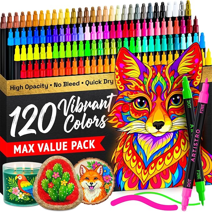 ARTISTRO 120 Precision Dual-Tip Acrylic Paint Markers – Paint Pens Set by ARTISTRO