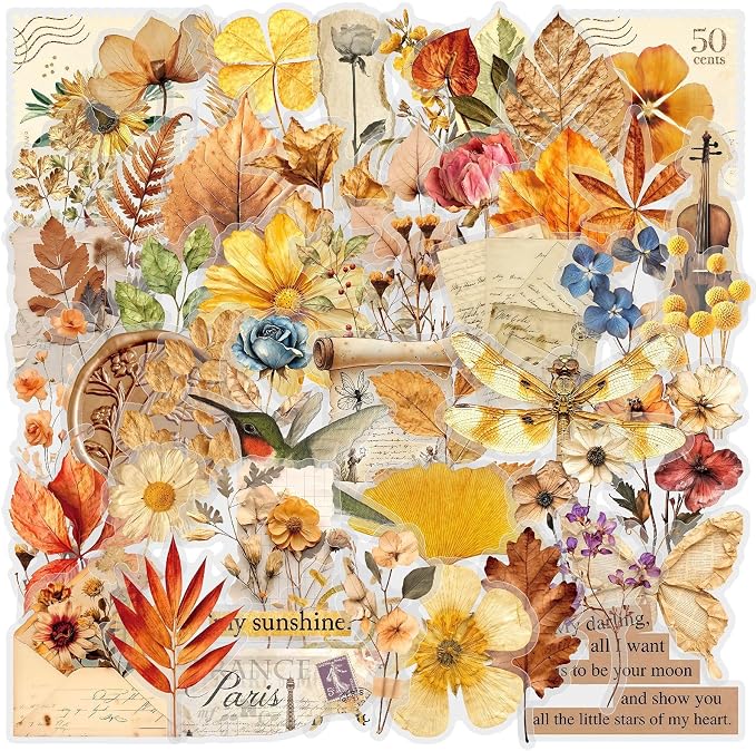 50PCS Transparent Flora Scrapbook Stickers, Flower-G | Vintage Aesthetic Flowers by Unknown