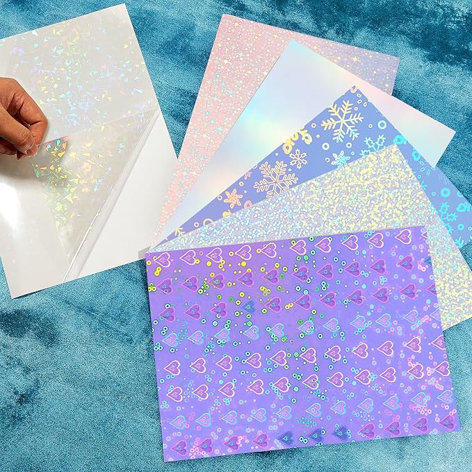 Clabby 36 Sheets Holographic Sticker Paper A4 Vinyl Holographic Laminate Sheets - Image 7
