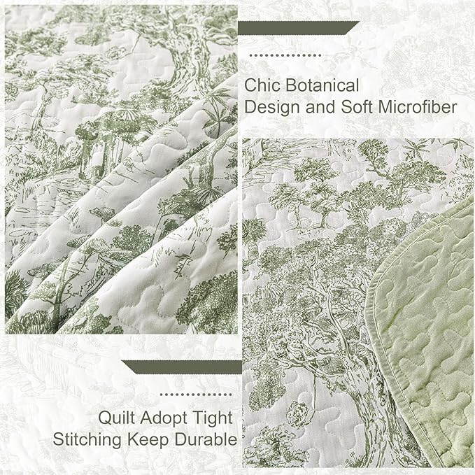 WONGS BEDDING Botanical Quilt Set California King Size, Sage Green 3 Pieces - Image 5