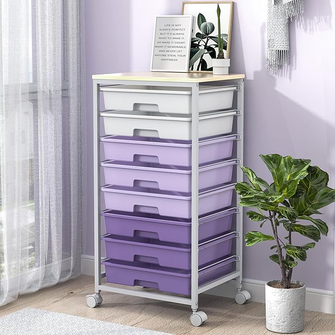 SYKIARIOL Rolling Cart with Drawers, Utility Cart With 8 Drawers and Wooden by SYKIARIOL