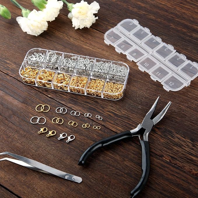 1200Pcs Silver and Gold with Pliers Jump Rings Jewelry Making Kit and Necklace - Image 7