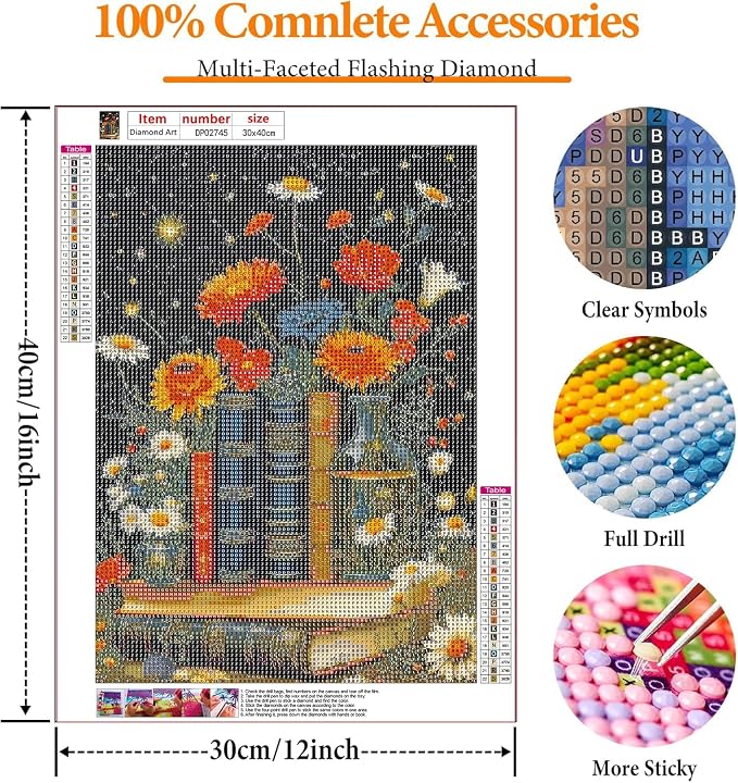 Book Flower Diamond Art Kits for Adults, DIY 5D Diamond Painting Kits for - Image 5