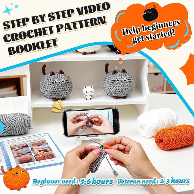 Joyclub Crochet Kit for Beginners 4 PCS Cat Family Learn to Crochet Kit - Image 4