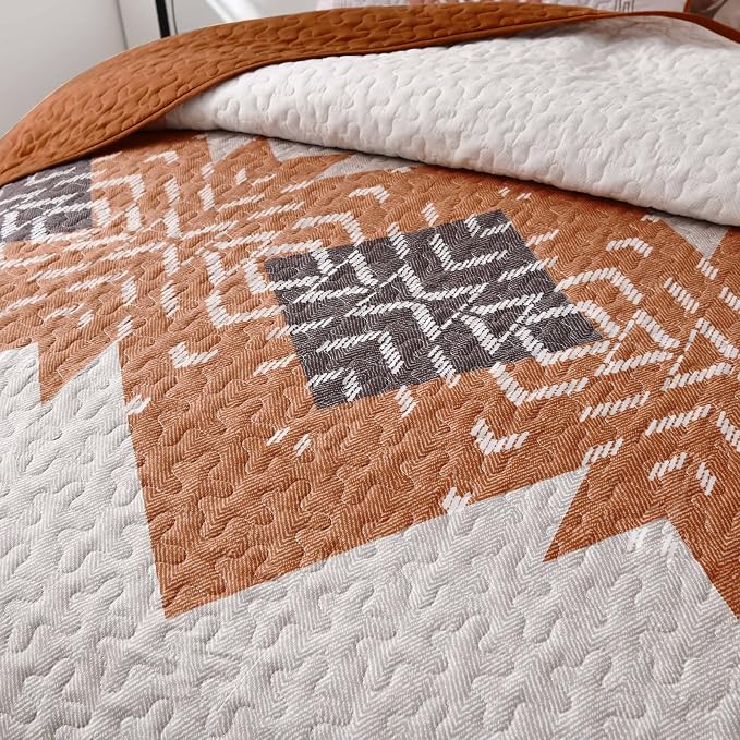 Dintszyayue Burnt Orange Quilt Set Boho California King Size, 3 Piece Aztec - Image 6