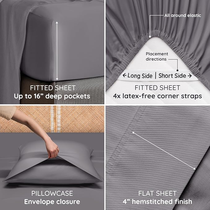 Bambaw 100% Viscose Derived from Bamboo Sheets Queen Size Set – 6pcs Deep - Image 5
