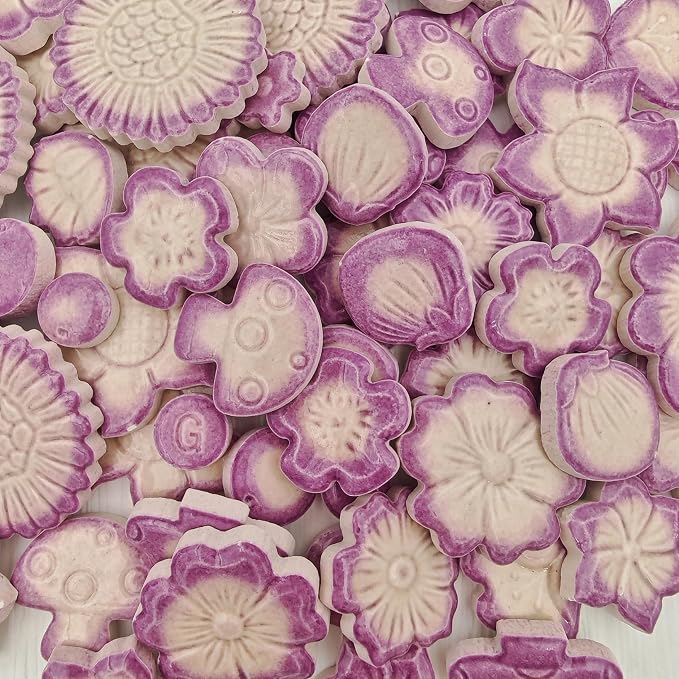 500g/1.1lb Ceramic Mosaic Tiles Mixed Shapes of Flowers, Mushrooms - Image 2