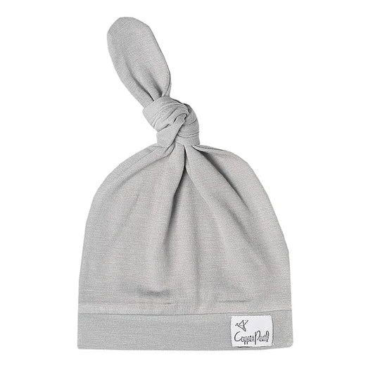 Copper Pearl Baby Beanie Hat Top Knot Stretchy Soft Stone