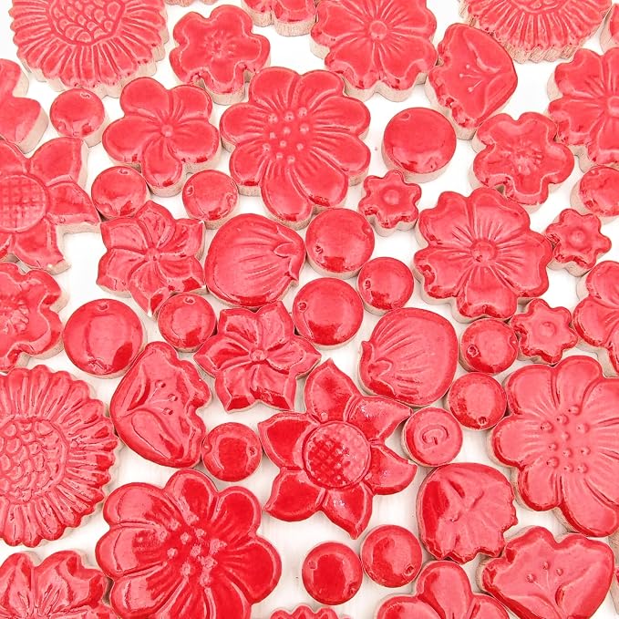 500g/1.1lb Ceramic Mosaic Tiles Mixed Shapes of Flowers, Mushrooms - Image 6