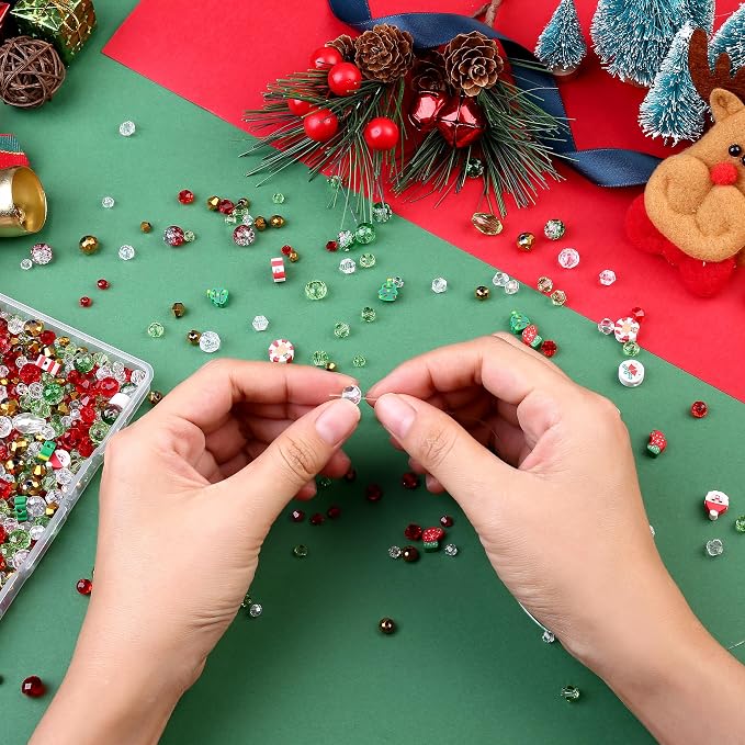 ZHIYUXI 1150PCS Christmas Glass Beads Red and White Beads Jewelry Making | - Image 2