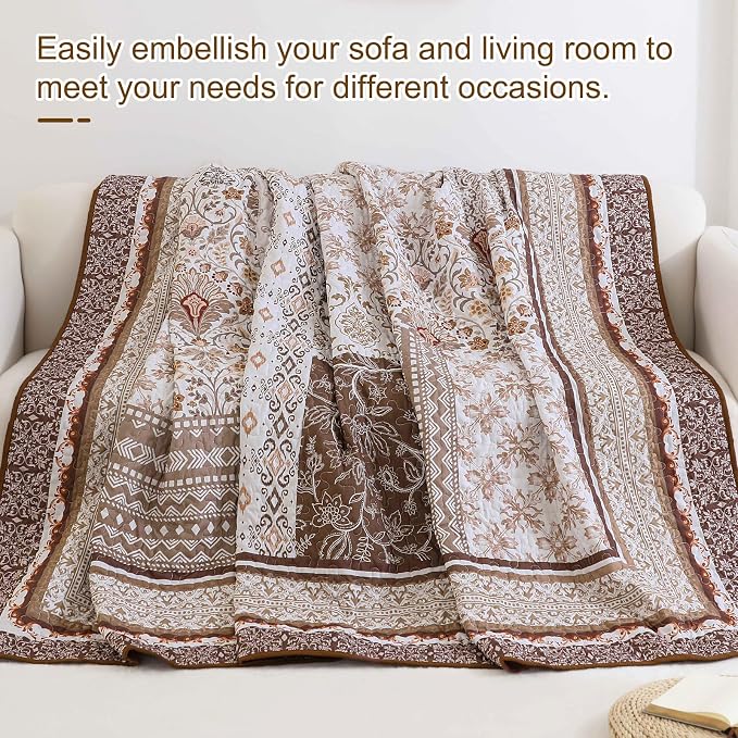 WONGS BEDDING Brown Quilt Set Queen Size, Bobo Floral Bedspread Coverlet Set - Image 7