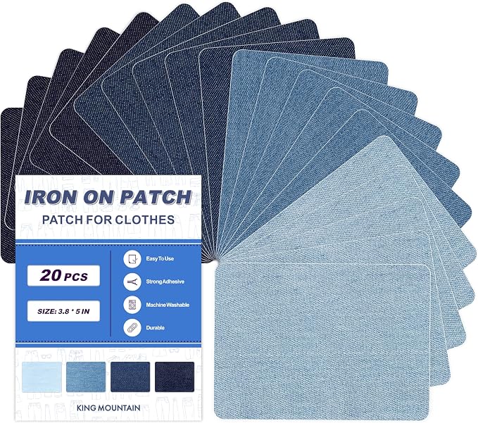 Iron on Patches for Clothes, 20 Pieces Denim Patches for Inside Jeans 3.7" by by ForABetterHomeLife