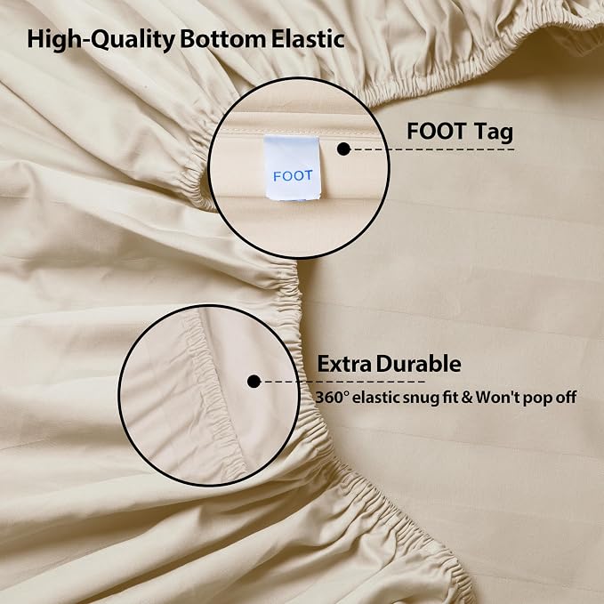 California King Size Striped Fitted Sheet Only Beige Color, 100% Egyptian - Image 5