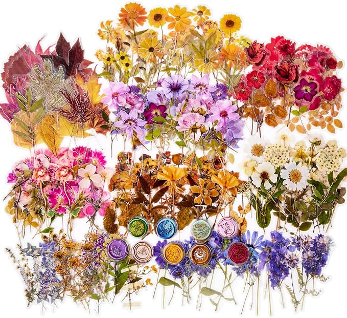 emmoolife Pressed Flower Stickers Set Dried Flowers Themed Resin Sticker Decals by emmoolife