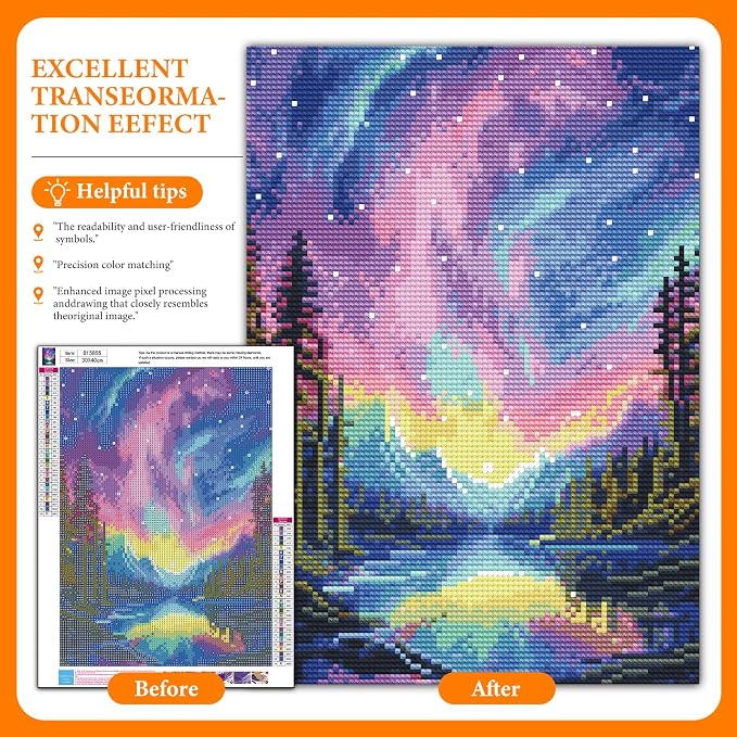 Offito Aurora Diamond Art Kits for Adults, 5D Starry Sky Lake Diamond Painting - Image 2