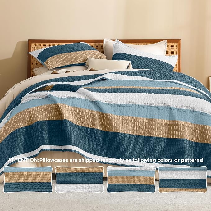 Litanika Quilt King Size FBird, Stripe Patchwork Summer Bedspread Coverlet 3 - Image 5