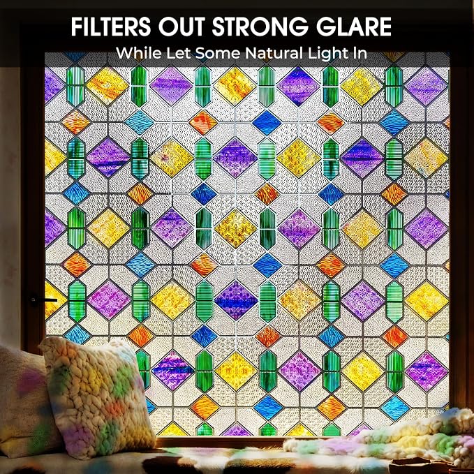 Windimiley Stained Glass Window Privacy Film:3D Colorful Geometric Decorative - Image 9