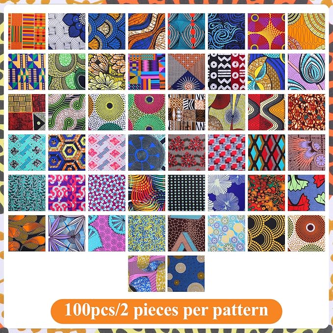 100 Pcs 10 x 10 Inch African Cotton Fabric Squares Quilting Fabrics Bundles - Image 3