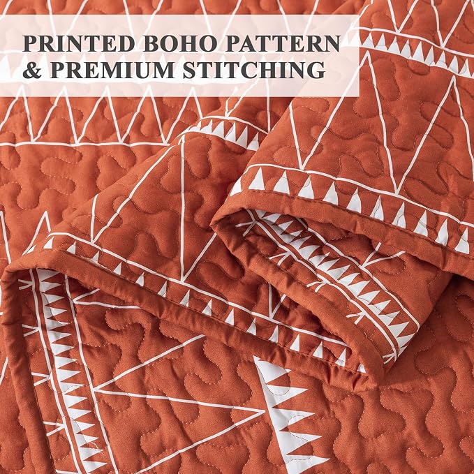 Andency Terracotta King Size Quilt Set, 3 Pieces Boho Lightweight Soft Striped - Image 5
