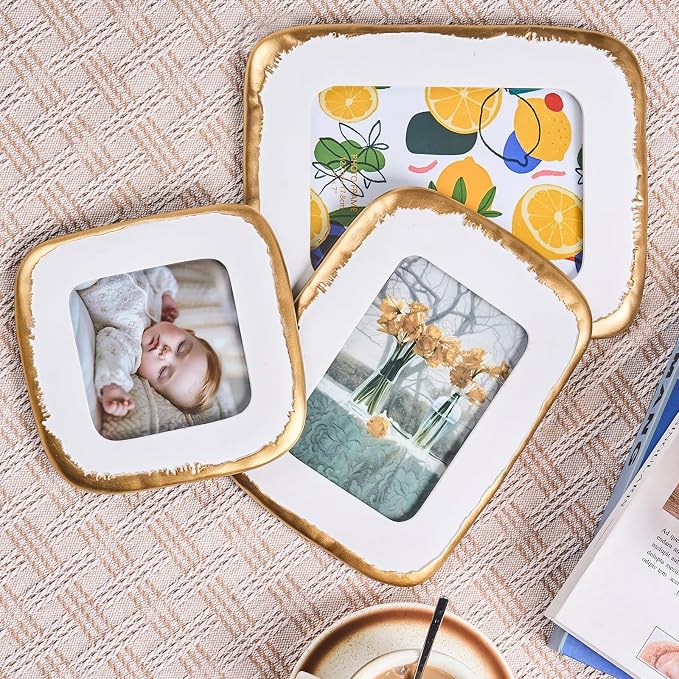5x7 Picture Frame, Ornate Photo Frame White & Gold, Hand-Crafted Resin Table - Image 7