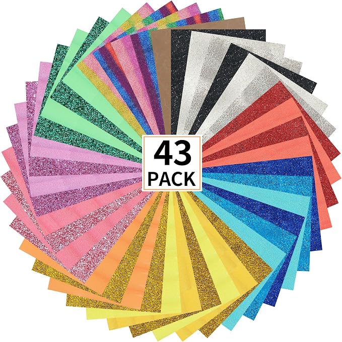 FUNKAKA Glitter HTV Heat Transfer Vinyl Bundle, 43 Pack 12" x 10" Sheets HTV by FUNKAKA