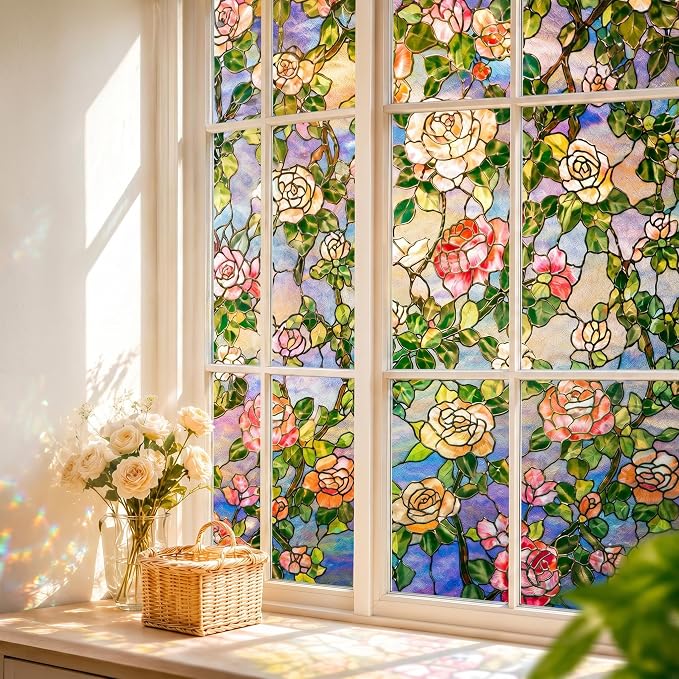 Oxdigi 3D Stained Glass Window Film Decorative, Static Cling Privacy Protection by Oxdigi