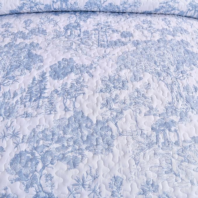 WONGS BEDDING Botanical Quilt Set California King Size, 3 Pieces Blue Toile - Image 6