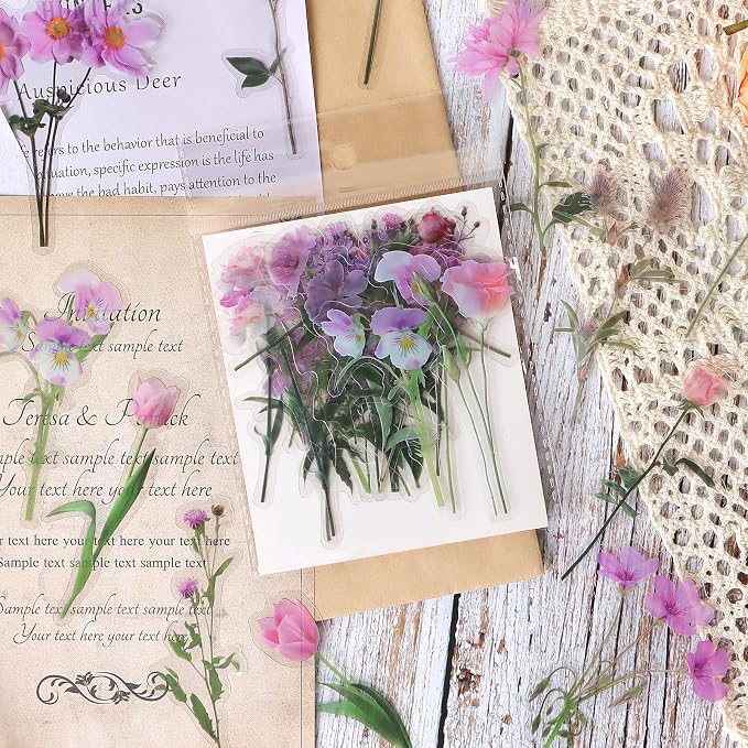 Imeepa 320Pcs Natural Flower Stickers Transparent Scrapbooking Stickers | PET - Image 4